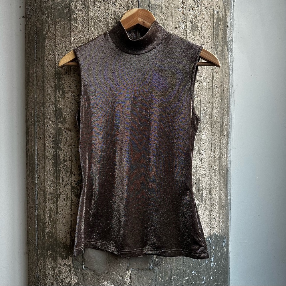 Kenzo Mock Neck Copper Metallic Short Sleeve Top Size 38